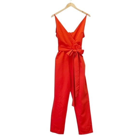 NWT ASOS Wrap Front Peg Leg Jumpsuit With Self Belt Tomato Red Size 8 US 12 UK - Picture 3 of 14